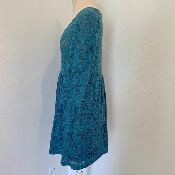 Teal and Black Damask Print Mini Dress - Picture 2 of 5